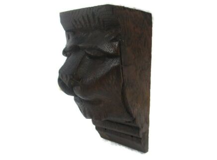 Antique Pair Corbel Hand Carved Wood Architectural reclaimed Lion Head Trim