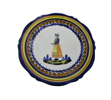 French Henriot Quimper Crest Plate Decor Woman Polychrome Hand Painted Lovely