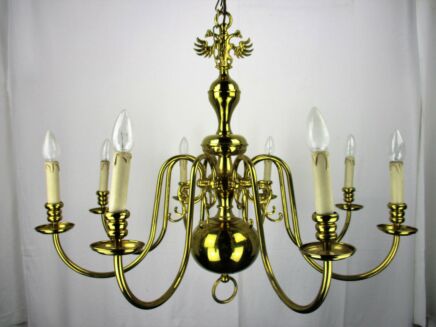 Large Vintage Ornate Flemish Dutch 8 Arms Lights Chandelier Brass Eagle