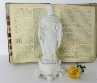 Antique Bisque Porcelain Statue Saint St Joseph Carpenter Protector of Houses Gorgeous Marked L&M 12.59"