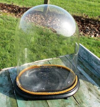 Victorian Antique Oval Hand Blown Glass Dome Globe Mantel Clock Display 15.35"