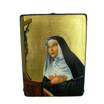 Vintage Florentine Wooden Icon Saint Rita Paint over Print Gold Relief edge HTF