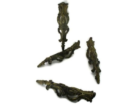 4 pcs Antique Cast Brass Furniture Trim Flower Hardware Ornate Reclaimed