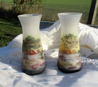Couple of Small French Vases Hand Painted Landscape Lavendel MIniature Sweet