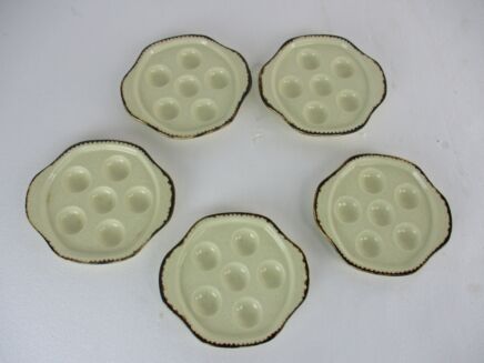 Treviso Pagnossin Italian Set of 5 French Escargots Snail Plates Dishes Porcelain Faience Earthenware
