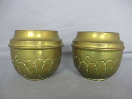 Small Two Vintage Brass Planters Jardinieres flower pots Ornate Embossed Beautiful