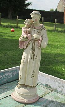Antique Plaster Chalk Saint Anthony of Padua Child Statuette Statue 17.52"