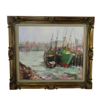 Lovely Painting Marine Marina Zeebrugge Ornate Frame Signed Oil Painting