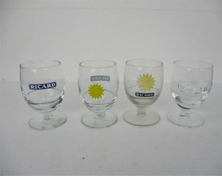 4 different French Ricard Glasses Pastis Apero France Collector HTF Pop art