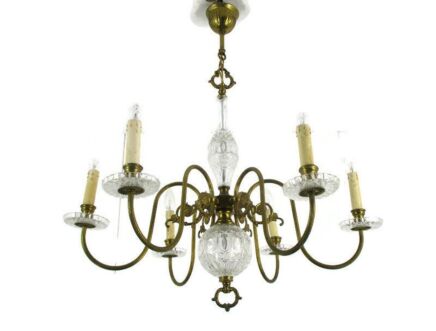 Flemish Dutch Chandelier 6 Arm Lights Brass Glass ball Bobeches Country Style