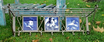 Vintage Wrought Iron Coat Hat Wall Rack picture tile frames Delft Blue Painters