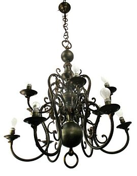 Huge Antique Flemish Double 12 Arms Castle Chandelier Eagle Jesters Gothic Brass