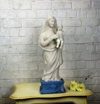 Large Virgin Mary Madonna & Child Plaster Statue Church Chapel 23.62"