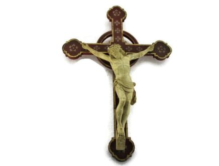 small Polychrome hanging Wall Crucifix Wood Plaster Corpus Jesus Christ HTF 16.53"