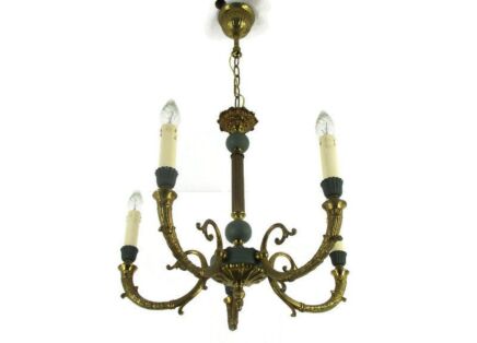 5 Arm Lights Pan Chandelier Revival French Empire Green Toleware Lovely