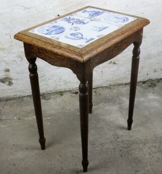 Small Oak Inlaid Tile Top Side Coffee table Delft Blue Blue white country style