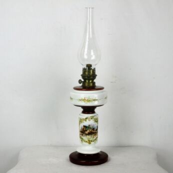 antique Opaline Table oil lamp Burner with Glass Chimney Working Hand Painted
