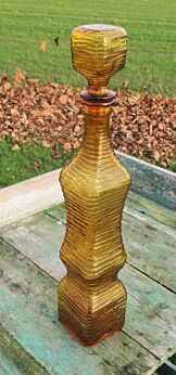 Tall Slim Vintage Empoli Lined Glass Amber Decanter Genie Bottle Modern 16.73"