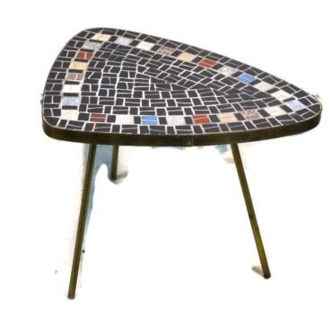 Vintage Small Side Coffee Table Plant stand Tripod Mosaic tiles West Germany