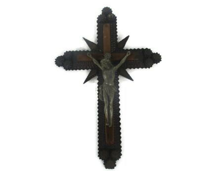 Tramp Trench Tramp Folk art Hanging Hand Carved Wooden Crucifix Spelter Corpus