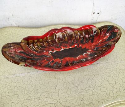 French Vallauris Serving Plate Platter Centerpiece Red Orange Tray Marked