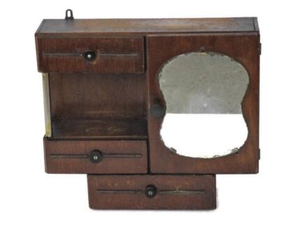 Art Deco Wooden Apothecary Pharmacy Bathroom Medicine Wall Kitchen Cabinet 3 Drawers