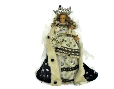 Hand Made Wax Madonna Virgin Mary Our Lady with Infant Jesus Figurine Doll Made by Nuns