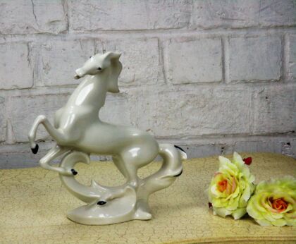 Prancing Horse Capodimonte Figurine White Blue Porcelain Italy Marked