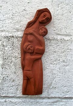 Mid Century Design Modern terra cotta Wall Plaque Virgin Mary Children Madonna