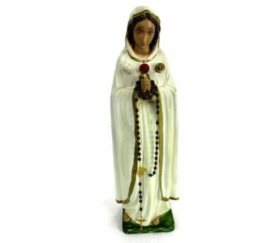 Vintage Statue Our Lady Maria Rosa Mystica Loreto Italian Plaster Collector