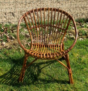 Mid Century Modern Rattan Round Hoop Chair Wicker Authentic Child era Rohé