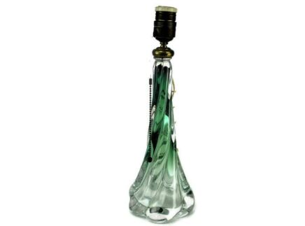 Art Deco Table Lamp Val St Lambert Art Glass Design Marked Green Swirled Glass