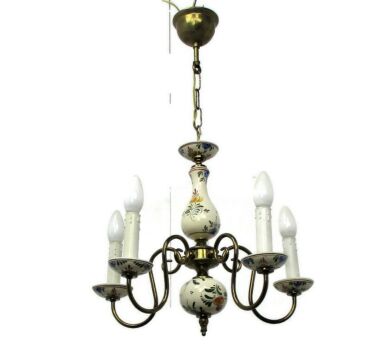 Romantic Chandelier Pendant 5 arm Lights Porcelain Flowers Mid Century