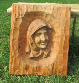 Hand Carved Massive Wood Wall Panel Old woman Charming