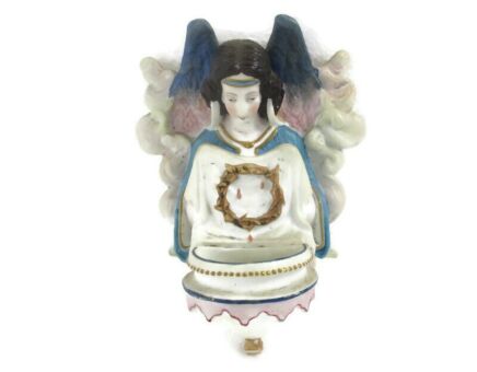 porcelain Bisque Holy Water Font Vessel angelGreek Style  Wall Hanging Vintage
