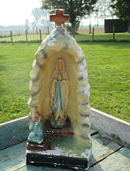Antique Lourdes Virgin Mary St Bernadette French Plaster Statuette Shrine Rare