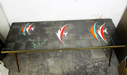 Mid Century Coffee table Italian Art Design Ceramic Signed by Denisco Street Art