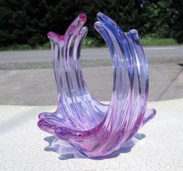 Small Val St Lambert Purple Mauve Bowl Dish Centerpiece Basket art Glass Marked