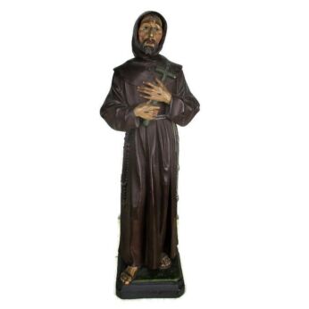 Statue Saint Francis of Assisi Rosary Crucifix Stigmata Plaster Gorgeous 19.6"