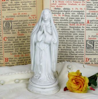 Antique Statue Saint Praying Nun Bisque Porcelain marked HTF Collector 8.26"
