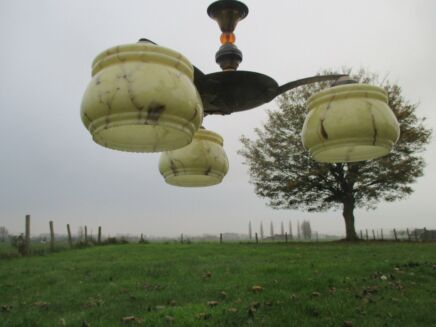 Vintage Art deco Brass Chandelier Ceiling Lamp Marble glass Shades