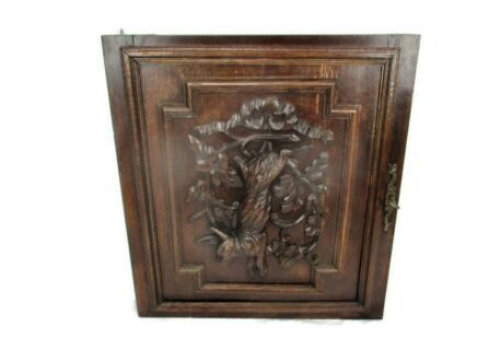 Antique French hand Carved Wood Oak Door Panel Reclaimed Architectural Hare Rabbit Hunter Cabinet Beautiful