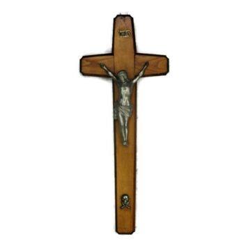 Large Hanging Crucifix Cross Jesus Christ Wood Spelter Vintage Art Deco 29.52"