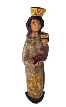 Mid Century Modern Ceramic Wall Plaque Virgin Mary Infant Jesus Polychrome