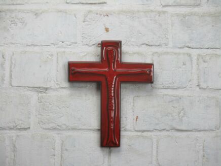 Mid Century Design Ceramic Modernist Crucifix Wall Hanging era Perignem 8.26"