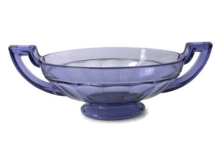 Art Deco Val St Lambert Purple blue Coupe Marcelle  Bowl Dish Centerpiece Basket art Glass Marked