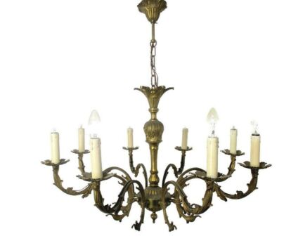 Brass 8 Arms Lights Ornate Chandelier Lamp Pendant Hollywood regency Mid Century