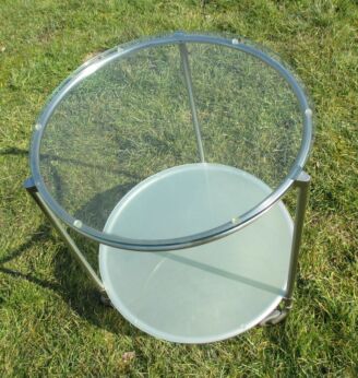 Vintage Bar Cart Tea Cocktail cart trolley round Clear & Ground Glass