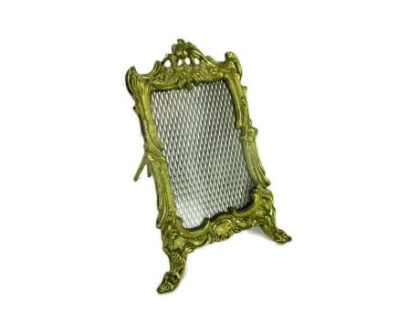 Rococo Vintage French Standing Brass Embossed Oval picture frame Ornate 8.07"