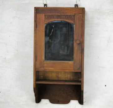 Vintage Hand Carved Wood Kitchen Medicine Apothecary Wall Cabinet Mirror